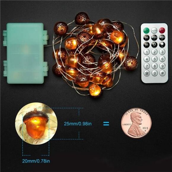 3D Acorn Fall Decor Harvest String Lights Battery Powered with Remote - Picture 3 of 8